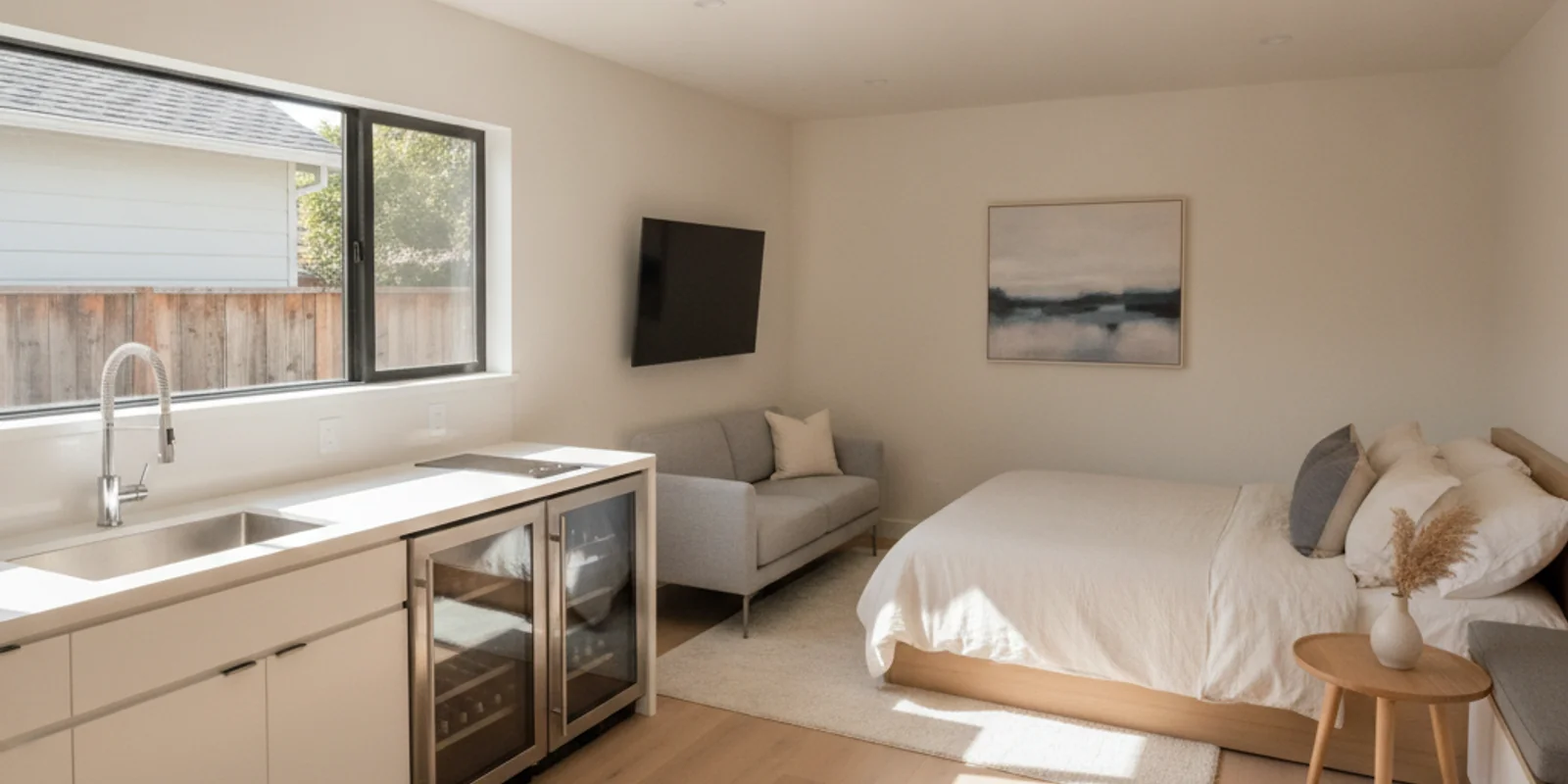 Garage converted into a permitted ADU living space in Redwood City
